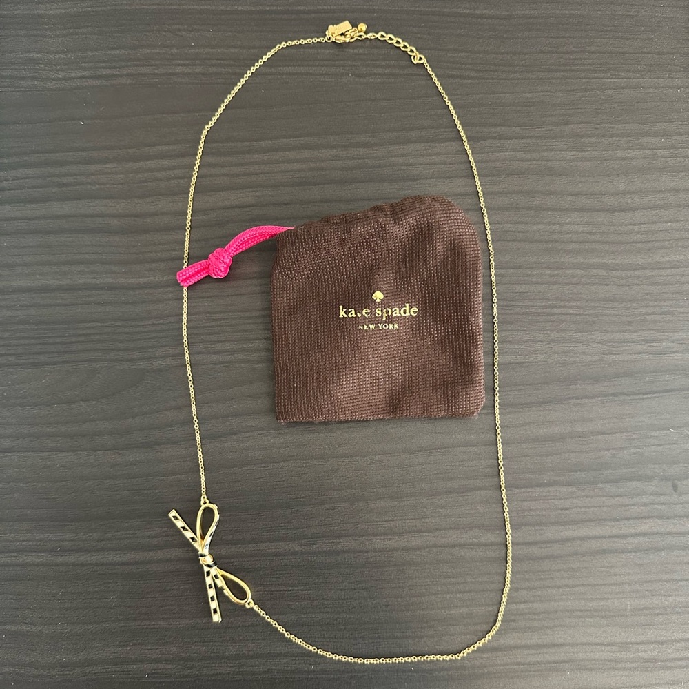 Kate Spade Black White Enamel Gold Adjustable Bow Necklace